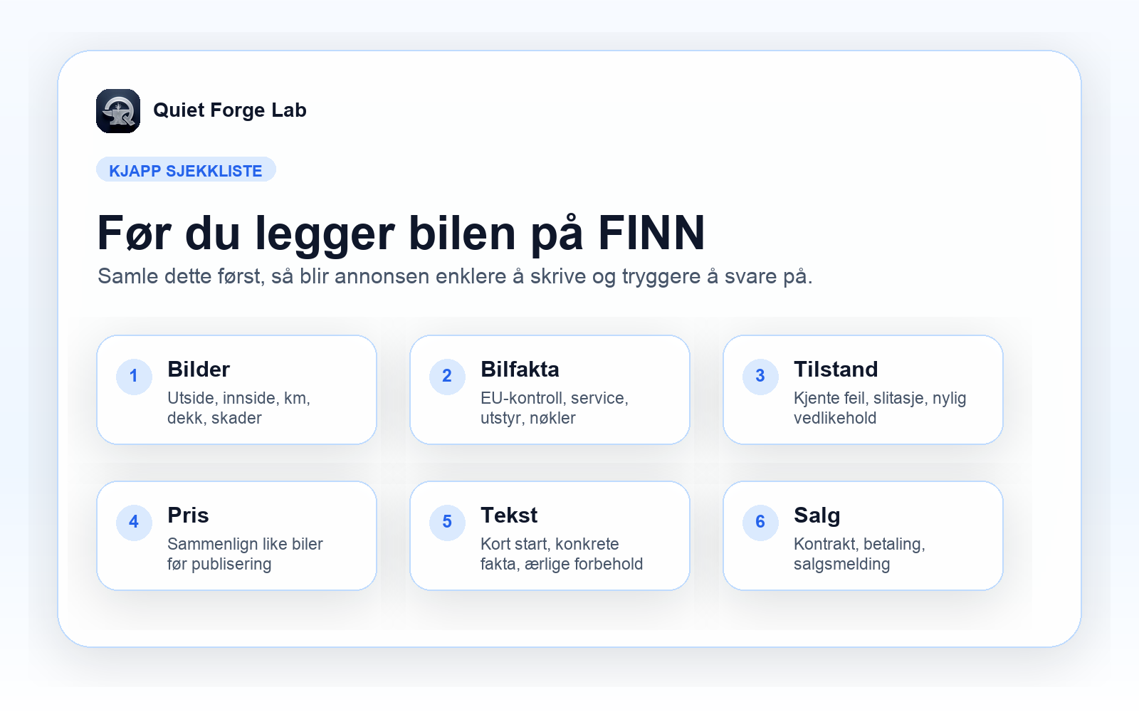 Sjekkliste før du legger bilen på FINN
